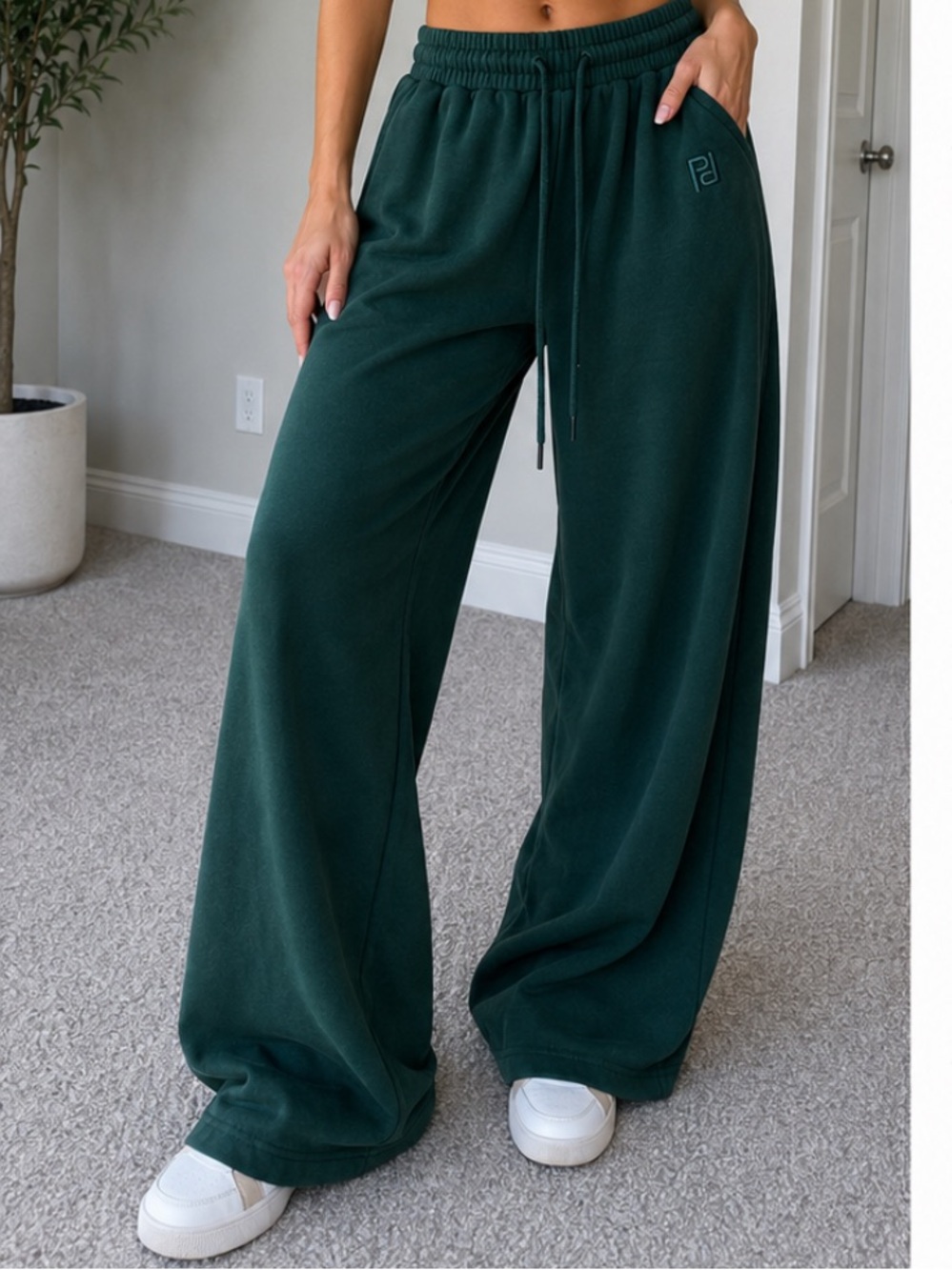 Princess Polly Forest Green Wide Leg Sweatpants US 4 Drawstring Lounge Pants